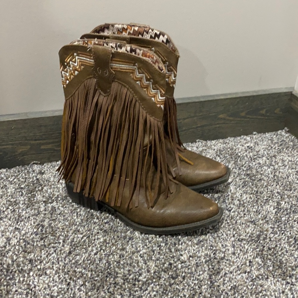 Roper Cowgirl Boots - Girls Size 1 - Brown Fringe